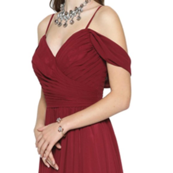 NEW LONG SLEEVELESS COLD-SHOULDER POLYESTER DRESS WITH PLEATED BODICE JT 676 - Picture 8 of 9